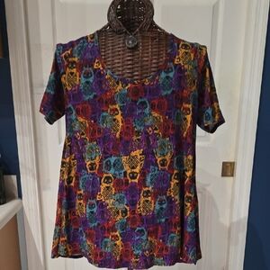 LuLaRoe Multicolor Owl Print Short Sleeve Top